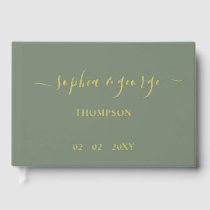 Elegant Modern Sage Gold Wedding Foil Guest Book