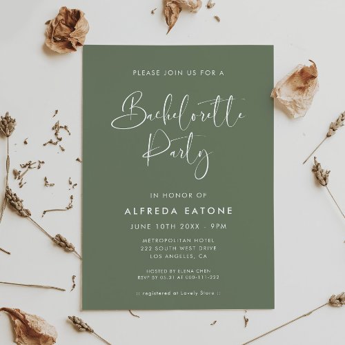 Elegant  modern sage green Bachelorette Party Invitation