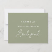 Elegant & Modern Sage Green Bridesmaid Thank You Card | Zazzle