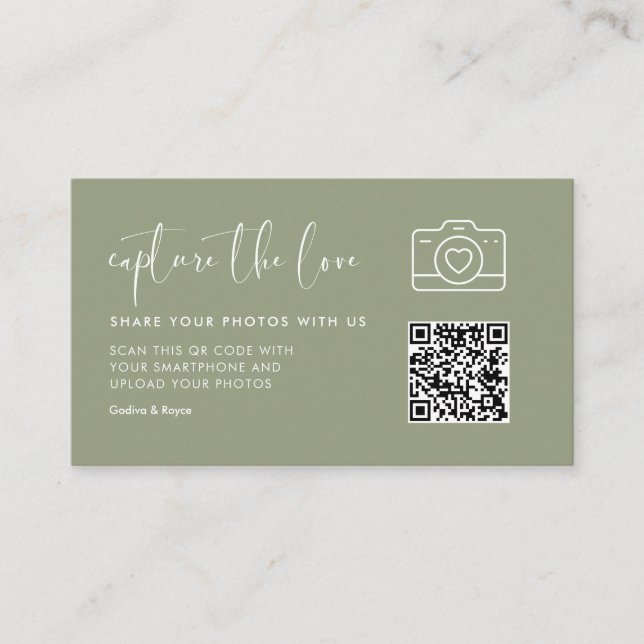 Elegant & Modern Sage Green Capture the love Enclosure Card (Front)