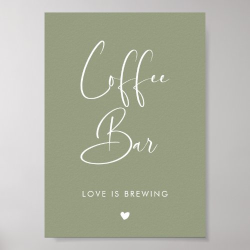 Elegant  Modern Sage Green  Coffee Bar sign