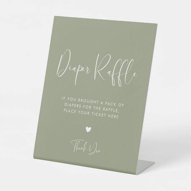 Elegant & Modern Sage Green Diaper Raffle Pedestal Sign (Front)