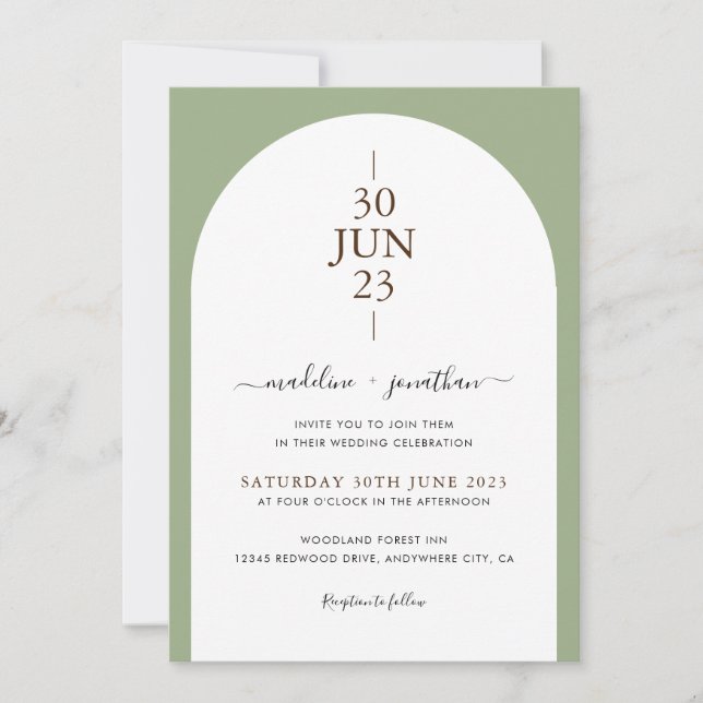 Elegant Modern Sage Green Door Photo Wedding Invit Invitation (Front)