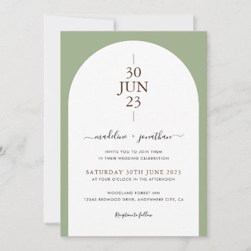 Elegant Modern Sage Green Door Photo Wedding Invit Invitation