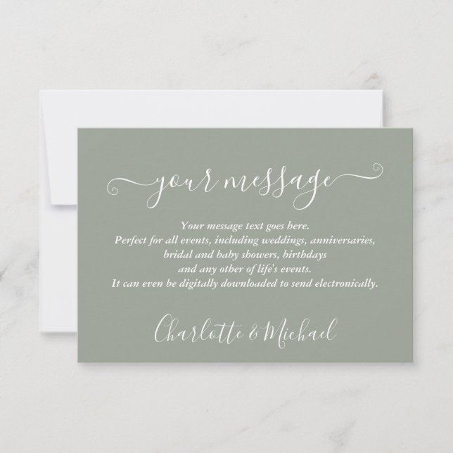 Elegant Modern Sage Green Event Message Card (Front)