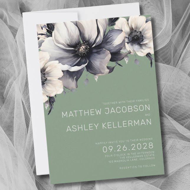 Elegant Modern Sage Green Floral Wedding Invitation (Elegant Modern Floral Sage Green Wedding Invitation)