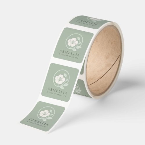 Elegant Modern Sage Green Flower Logo Spa Square Sticker