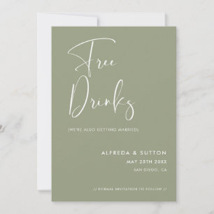 Elegant & Modern Sage Green Free drinks Save The Date