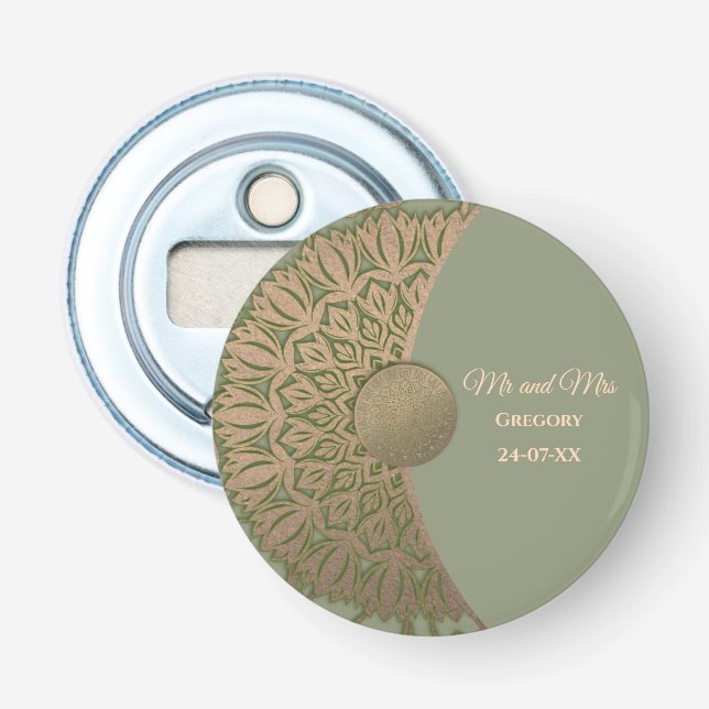 Elegant Modern Sage green & gold classic Bottle Opener (Front)