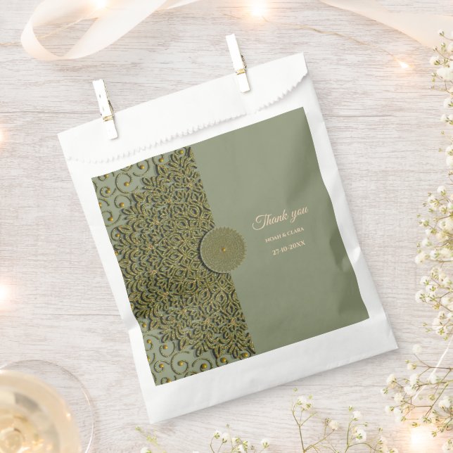 Elegant Modern Sage green & gold classic mandala F Favor Bag (Clipped)