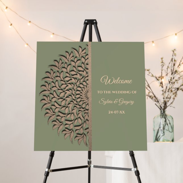 Elegant Modern Sage green & gold classic mandala F Foam Board (In Situ (Stand))