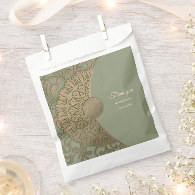 Elegant Modern Sage green & gold classic mandala Favor Bag (Clipped)