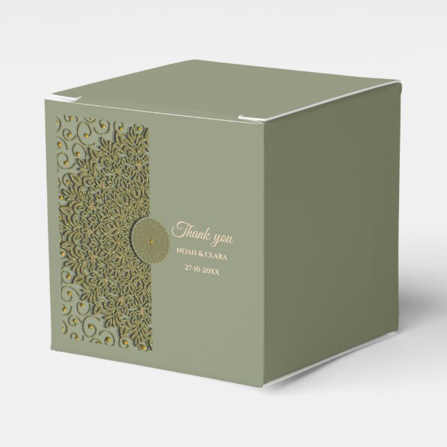 Elegant Modern Sage green & gold classic mandala Favor Boxes (Front Side)