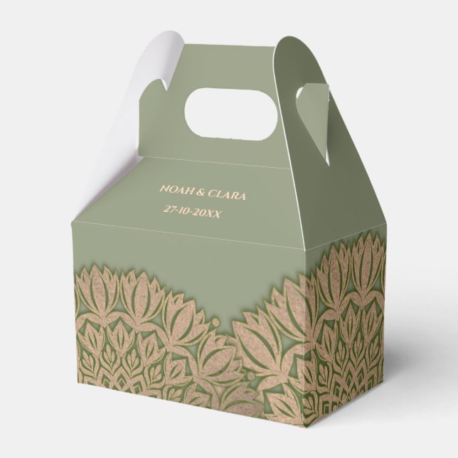 Elegant Modern Sage green & gold classic mandala Favor Boxes (Front Side)