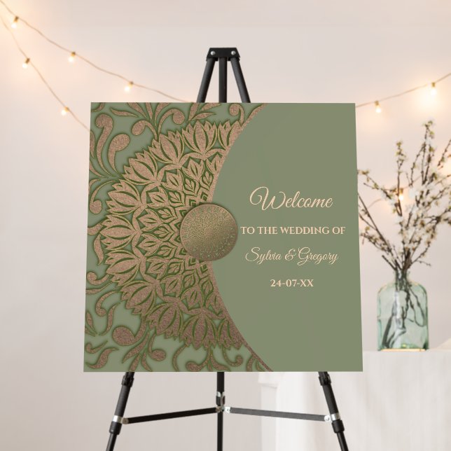 Elegant Modern Sage green & gold classic mandala Foam Board (In Situ (Stand))