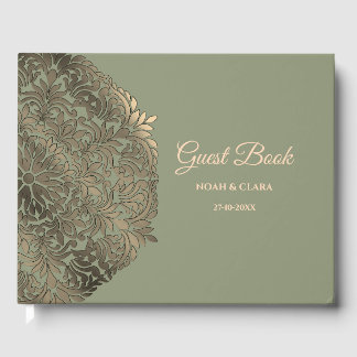 Elegant Modern Sage green & gold classic mandala G Guest Book