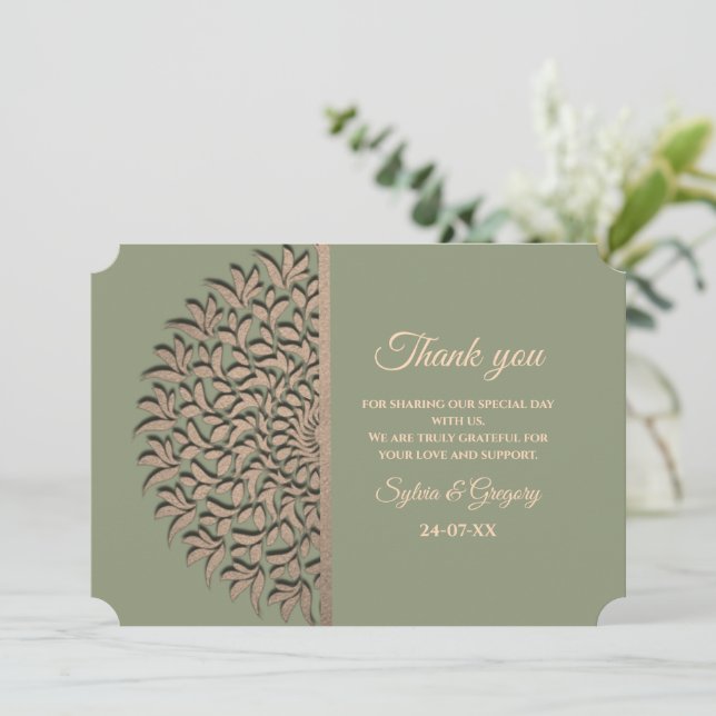 Elegant Modern Sage green & gold classic mandala T Thank You Card (Standing Front)