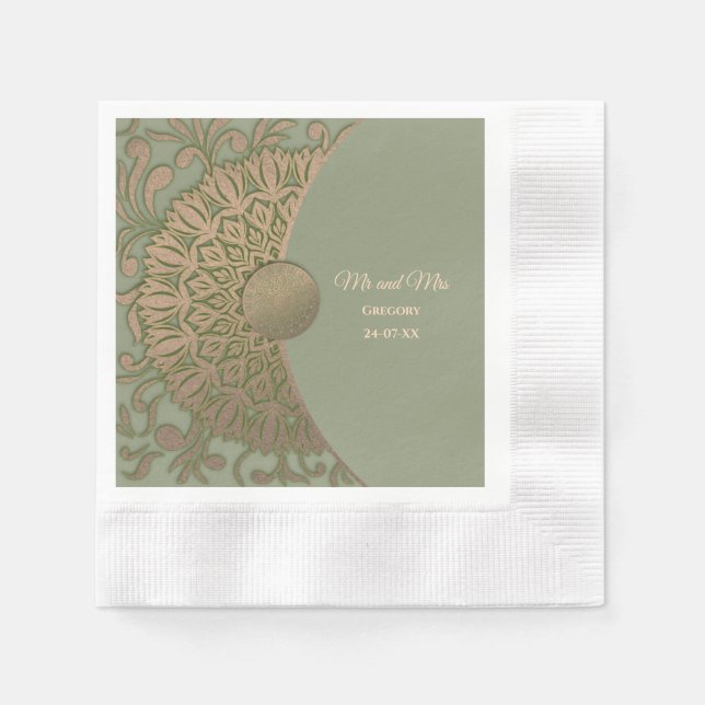 Elegant Modern Sage green & gold classic Napkins (Front)