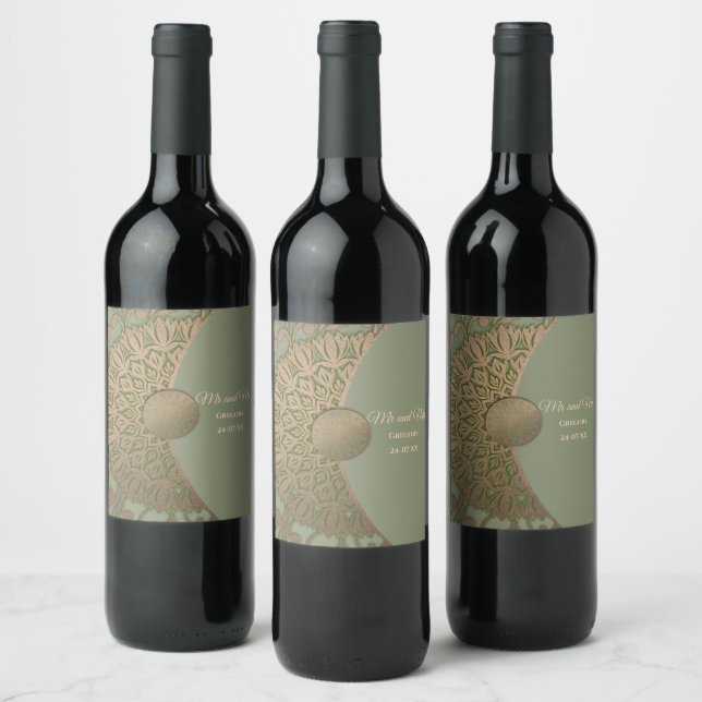 Elegant Modern Sage green & gold classic Wine Label (Bottles)