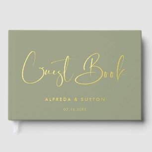Elegant & modern Sage Green & Gold foil wedding Guest Book