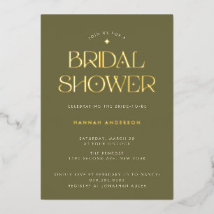 Elegant Modern Sage Green Gold Star Bridal Shower Foil Invitation