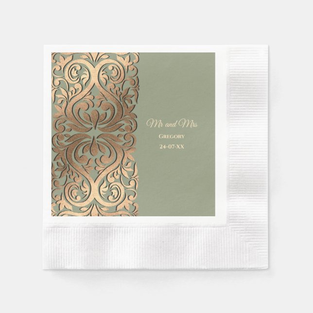 Elegant Modern Sage green & gold wedding Luxury Napkins (Front)