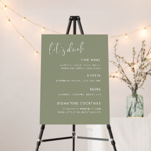 Elegant & Modern Sage Green Let's Drink Menu Sign