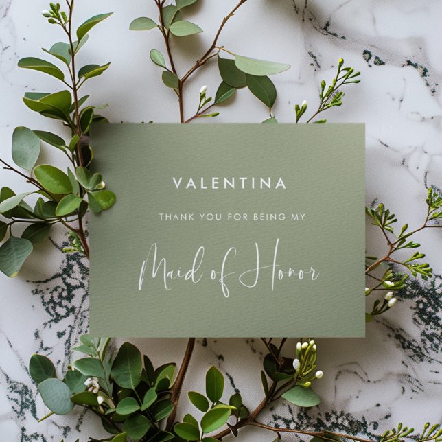 Elegant & Modern Sage Green Maid of Honor Thank You Card (Creator Uploaded)
