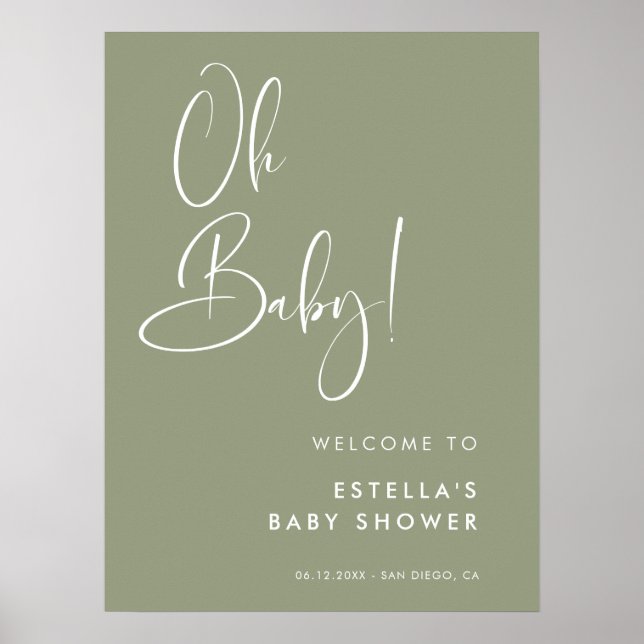 Elegant & Modern Sage Green Oh Baby Poster (Front)