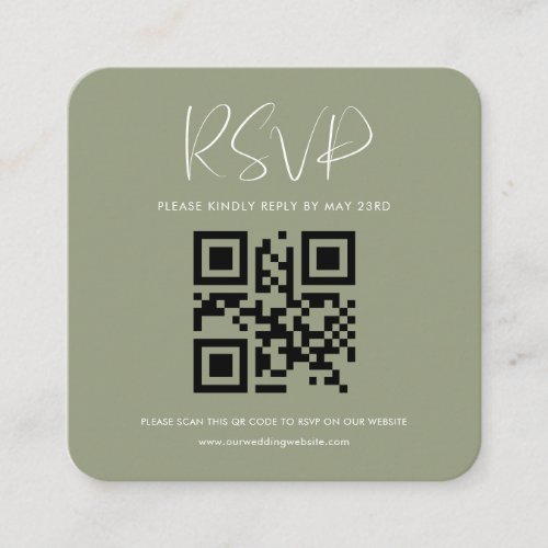 Elegant  modern sage green QR code RSVP response Enclosure Card