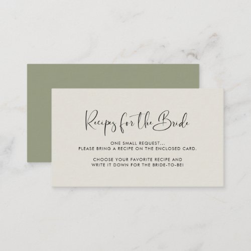 Elegant  modern Sage green Recipe request card