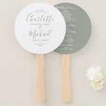 Elegant Modern Sage Green Script Wedding Program Hand Fan<br><div class="desc">This stylish wedding program can be personalized with your special wedding day information featuring chic modern typography. You can customize the background color to match your wedding theme. Designed by Thisisnotme©</div>