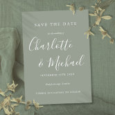 Sage Green Signature Wedding Save The Date Postcard