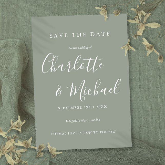 Elegant Modern Sage Green Script Wedding Save The Date (Elegant Modern Sage Green Script Wedding Save The Date)