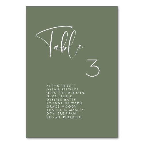 Elegant  modern sage green seating chart cards