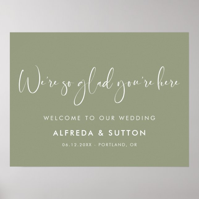 Elegant & Modern Sage Green So glad you're here Poster (Front)