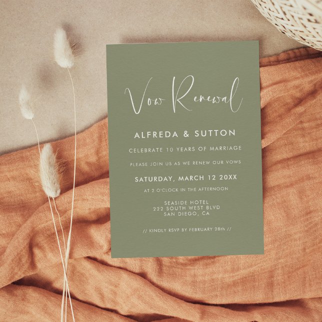Elegant & modern Sage green Vow renewal Invitation (Creator Uploaded)