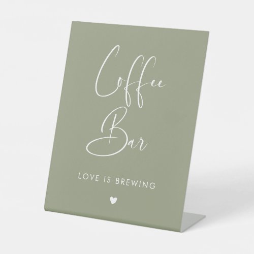 Elegant  Modern Sage Green  wedding Coffee Bar Pedestal Sign