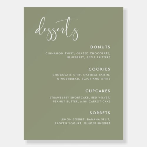 Elegant  Modern Sage Green wedding Dessert Bar Foam Board