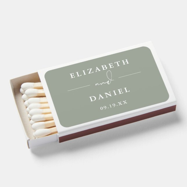 Elegant Modern Sage Green Wedding Favors Matchboxes (Front Open)