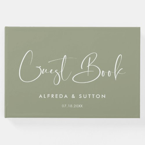 Elegant  modern sage green wedding guest book