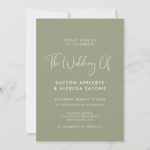 Elegant  modern Sage green wedding Invitation