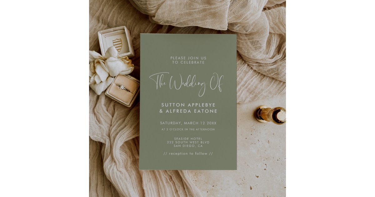 Elegant & modern Sage green wedding Invitation | Zazzle