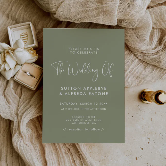 Elegant & modern Sage green wedding Invitation | Zazzle
