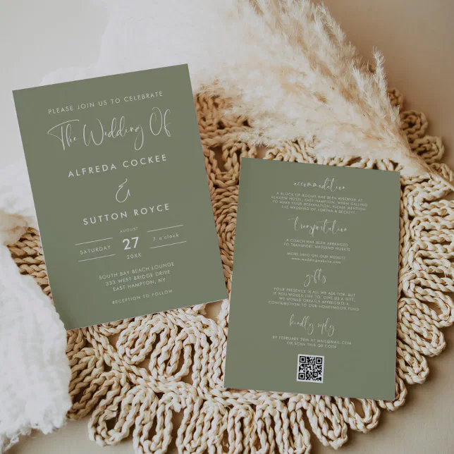 Elegant & Modern Sage Green wedding Invitation | Zazzle