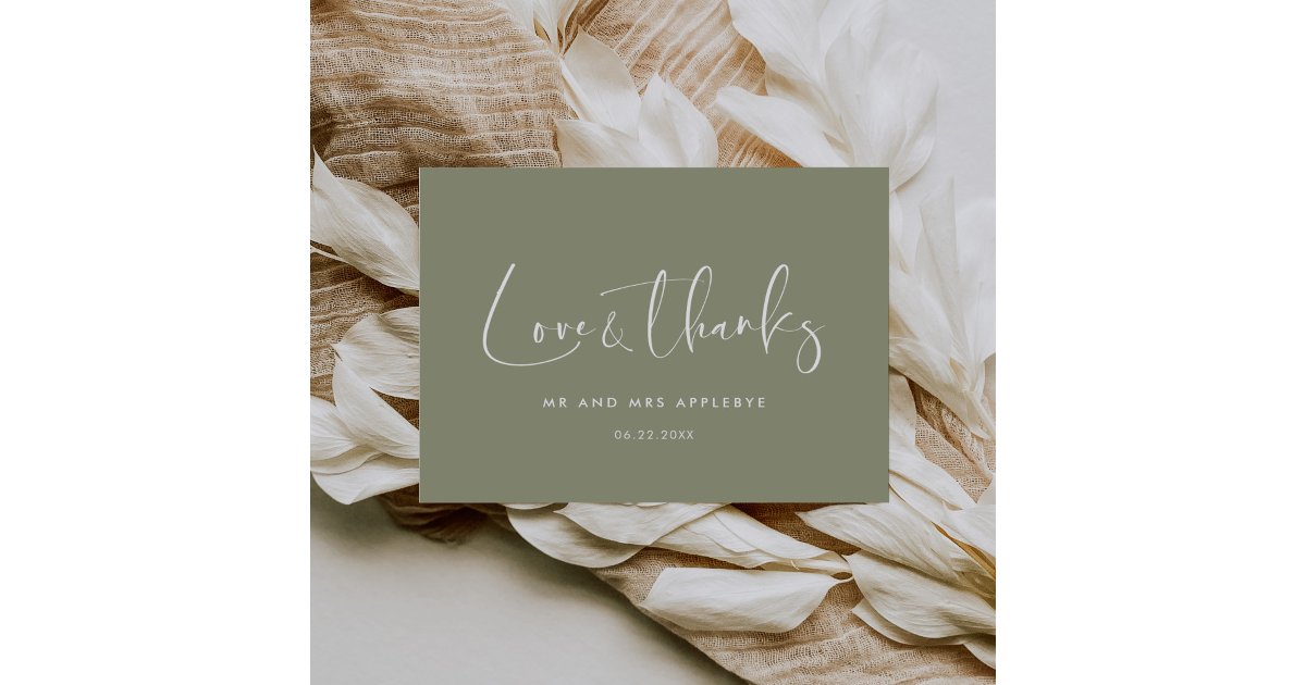 Elegant & modern sage green wedding Love & thanks Thank You Card | Zazzle