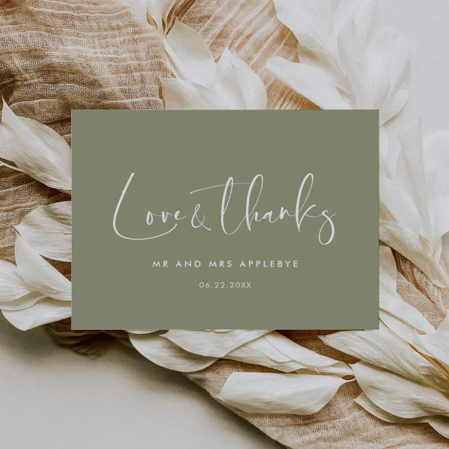 Elegant & modern sage green wedding Love & thanks Thank You Card | Zazzle