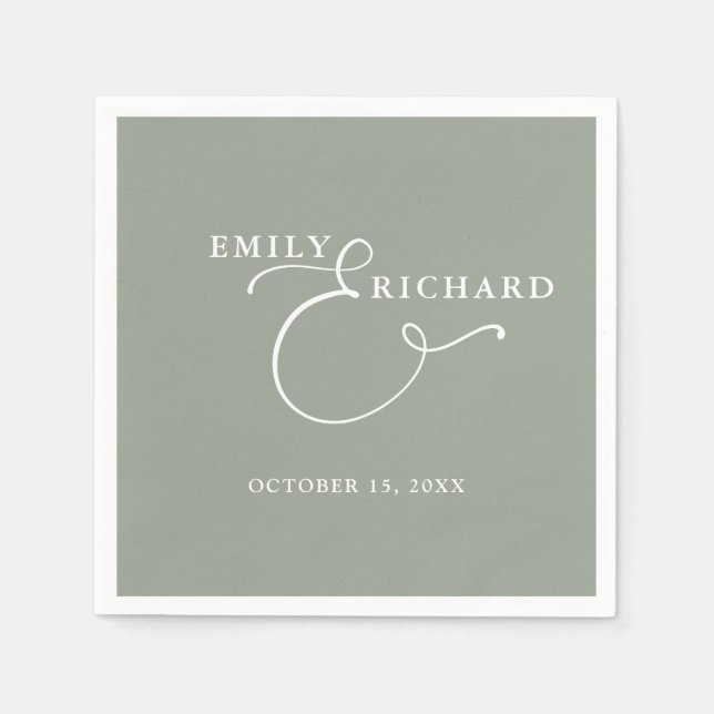 Elegant Modern Sage Green Wedding Napkins (Front)