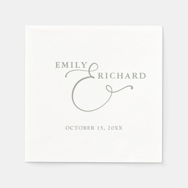 Elegant Modern Sage Green Wedding Napkins (Front)
