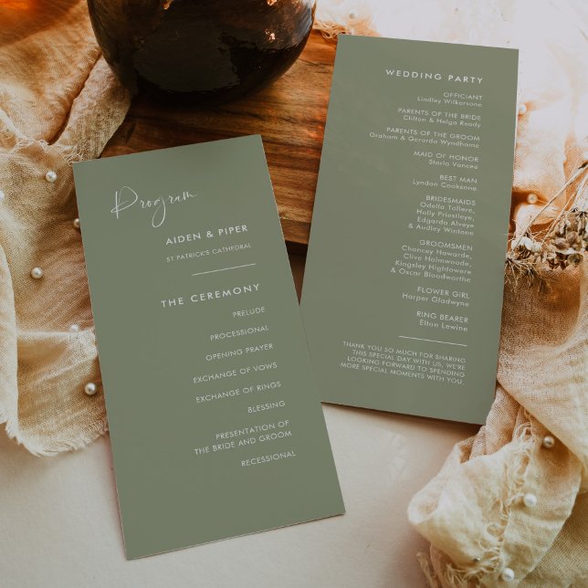 Elegant & modern sage green wedding program (Creator Uploaded)